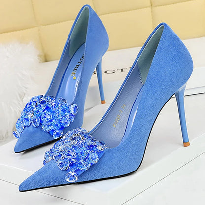 BIGTREE Shoes 2026 Rhinestone Women Pumps Bowknot High Heels Luxury Gemstone Banquet Shoes Stilettos Heels 9 Cm Ladies Shoes