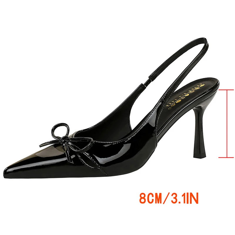 BIGTREE Shoes Hollow Bowknot Women's Shoes With Pointed Tips Women Pumps Patent Leather High Heels Women Sandals Large Size 43