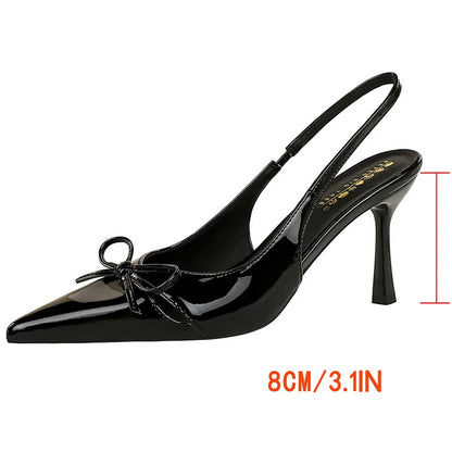 BIGTREE Shoes Hollow Bowknot Women's Shoes With Pointed Tips Women Pumps Patent Leather High Heels Women Sandals Large Size 43