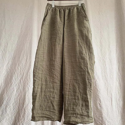 High Quality New Spring Summer Arts Style Women Elastic Waist Loose Ankle-length Pants Solid 100% Linen Casual Harem Pants T425