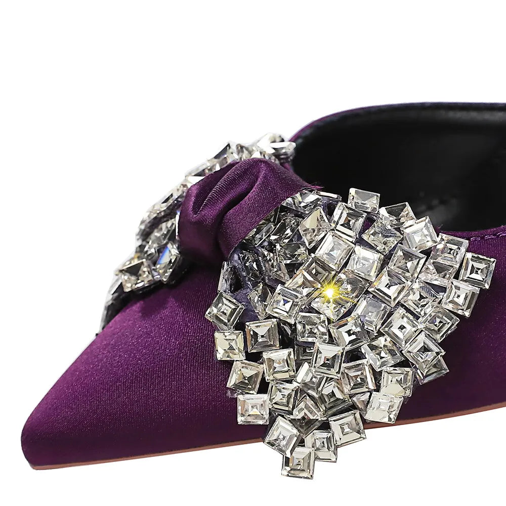 BIGTREE Shoes Rhinestone Bow Women Pumps Silks Satins High Heels Luxury Banquet Shoes Stiletto 7.5 cm 10 cm Sexy Party Shoes
