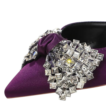 BIGTREE Shoes Rhinestone Bow Women Pumps Silks Satins High Heels Luxury Banquet Shoes Stiletto 7.5 cm 10 cm Sexy Party Shoes