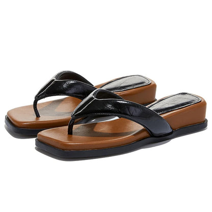 Chunky Wedge Women's Sandals Luxury Leather Flats for Women Comfortable Summer Flip-Flops Elegant Beach Sandals Women's Slippers
