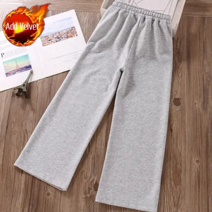 Fleece Lined Thermal Pants for Kids 5-12 Years Winter Outdoor Casual Thickened Sportswear Pants with Elastic Waistband