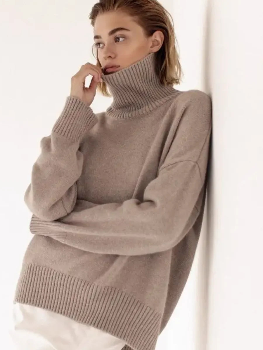 Hirsionsan Turtle Neck Cashmere Sweater Women Korean Style Elegant Thick Warm Female Knitted Pullovers Loose Casual Outwear 2023