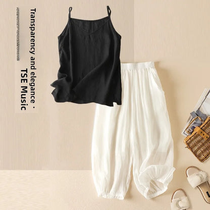 Summer Casual Cotton Linen Double Layer Lantern Pants Loose Elastic Waist Pure Color Wide Leg Harem Trousers for plus Size Women