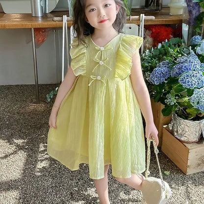 Holiday-style Pinafore Dress Princess Girls Children's Summer Kid Girl Cotton and Linen Dresses Party Clothes 2025 Kids Little