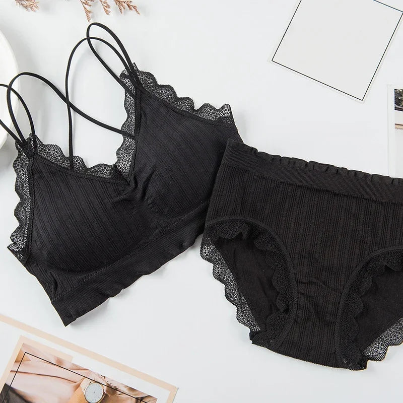 Sexy Seamless Tops Set High Waist Panties Women Wireless Underwear Suit Soft Padded Bras Set Backless Bralette Lingerie