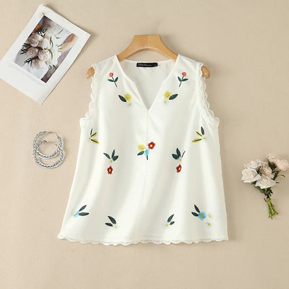 ZANZEA Woman Summer Floral Prints Tank Tops V-Neck Lace Trim A-Line Sleeveless Tops Casual Vacation Beach Blouses 2026 New