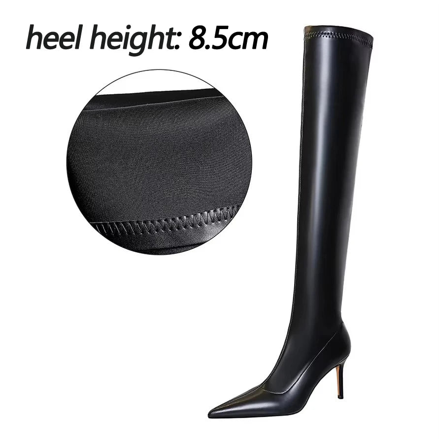 BIGTREE Shoes Sexy Over-the-Knee Boots Women Quality Leather Boots Plush Keep Warm Winter Boots High Heel Boots Plus Size 42 43