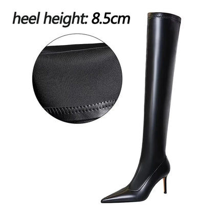 BIGTREE Shoes Sexy Over-the-Knee Boots Women Quality Leather Boots Plush Keep Warm Winter Boots High Heel Boots Plus Size 42 43
