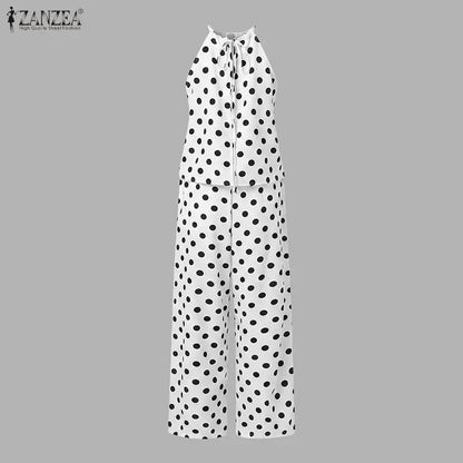 Stylish Women 2 Pieces Sets ZANZEA  Polka Dots Holiday Outfits Summer Halter Sleeveless Tanks Tops Beach Pant Sets Streetwear