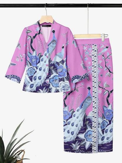 Women Bohemian Dress Sets ZANZEA Stylish Printed Outfits Elegant V Neck 3/4 Sleeve Blouse Maxi Skirt Suit Holiday 2 Pieces Sets