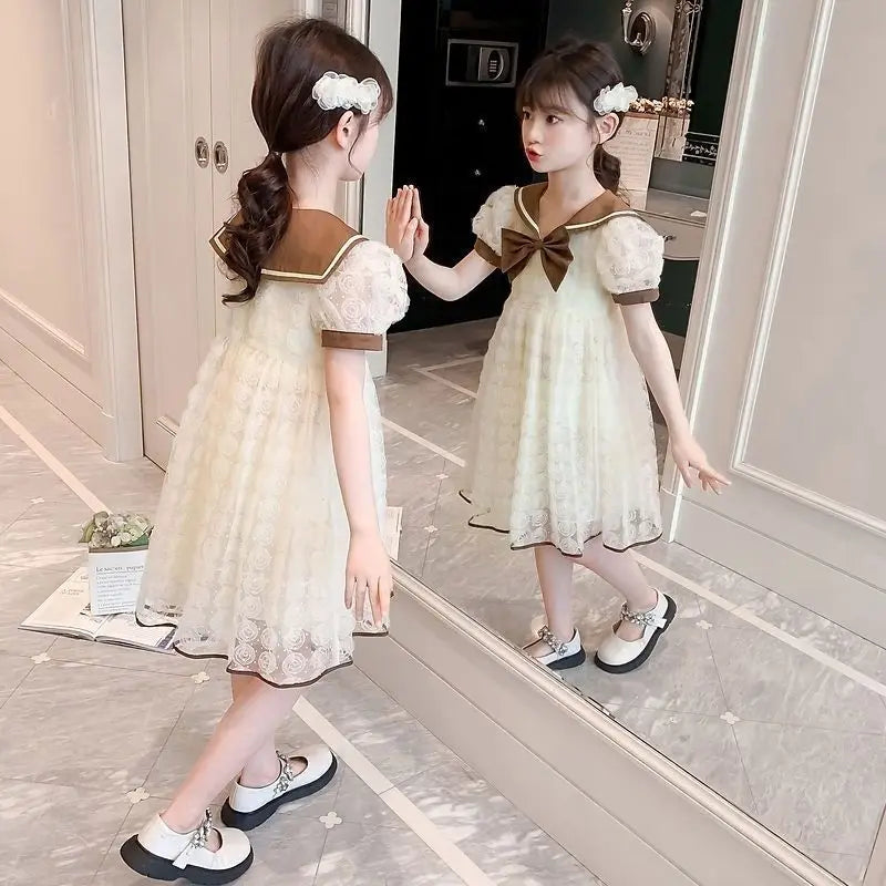 Sheer Mesh Puffy Skirt Trend Summer Child Dress Luxury Girls Holiday 2025 Girl Young Children's Clothing Kids Clothes 4 Year Old