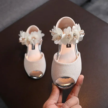 2026 Summer Girls Rhinestone Flower Shoes Low Heel Flower Wedding Party Dress Pump Shoes Princess Shoes For Kids Toddler