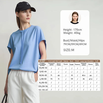 Amii Women's T-Shirt 2026 Summer New Quick Dry Anti-Bacterial Drawstring Dolman Tee Loose Tunic O-Neck Top For Women 12622024