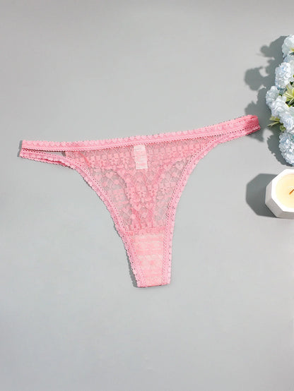 5-Pack Sexy Lace Double-Layer Thin Strap Full Lace Women's Thong Underwear Comfortable Breathable Cotton Lined Briefs