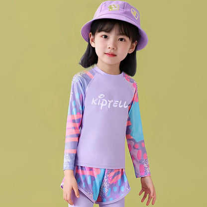 Children's Three-Piece Swimsuit Set, Purple Swimsuit Set, Long Sleeves and Long Pants
