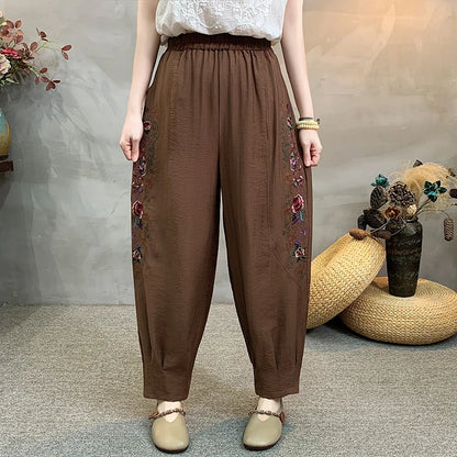 Fashionable Cotton And Linen Lantern Pants For Women's Daily Wear, Plus Size Casual Loose Elastic Waist Pants, High-quality