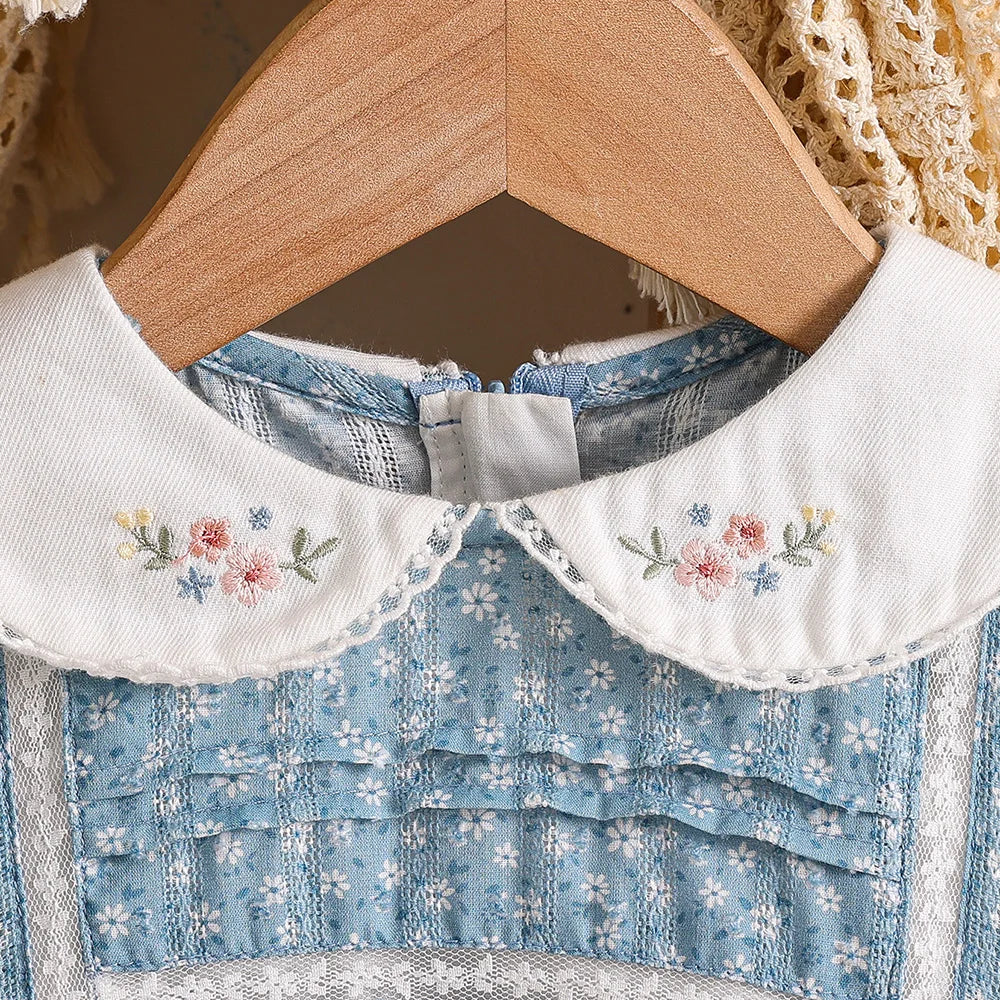 2‑6Y Girls 100% Cotton Floral Dress Spring Autumn Long Sleeve Embroidery Doll Collar Sweet A‑Line Princess Kids Party Dress
