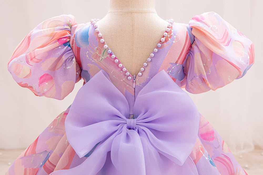 HETISO Girls Dress Kids Summer Chiffon Floral Wedding Birthday Party Dresses for First Communion Baby Casual Clothes 1-6 Years