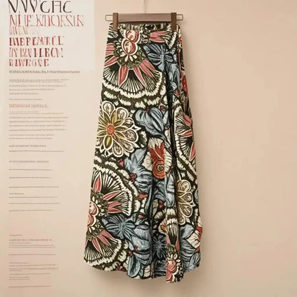 Summer Beach Floral Skirt for Women Cotton High Waist Wrap Maxi Skirt Long with Side Slit & Tie Detail Boho Style Design