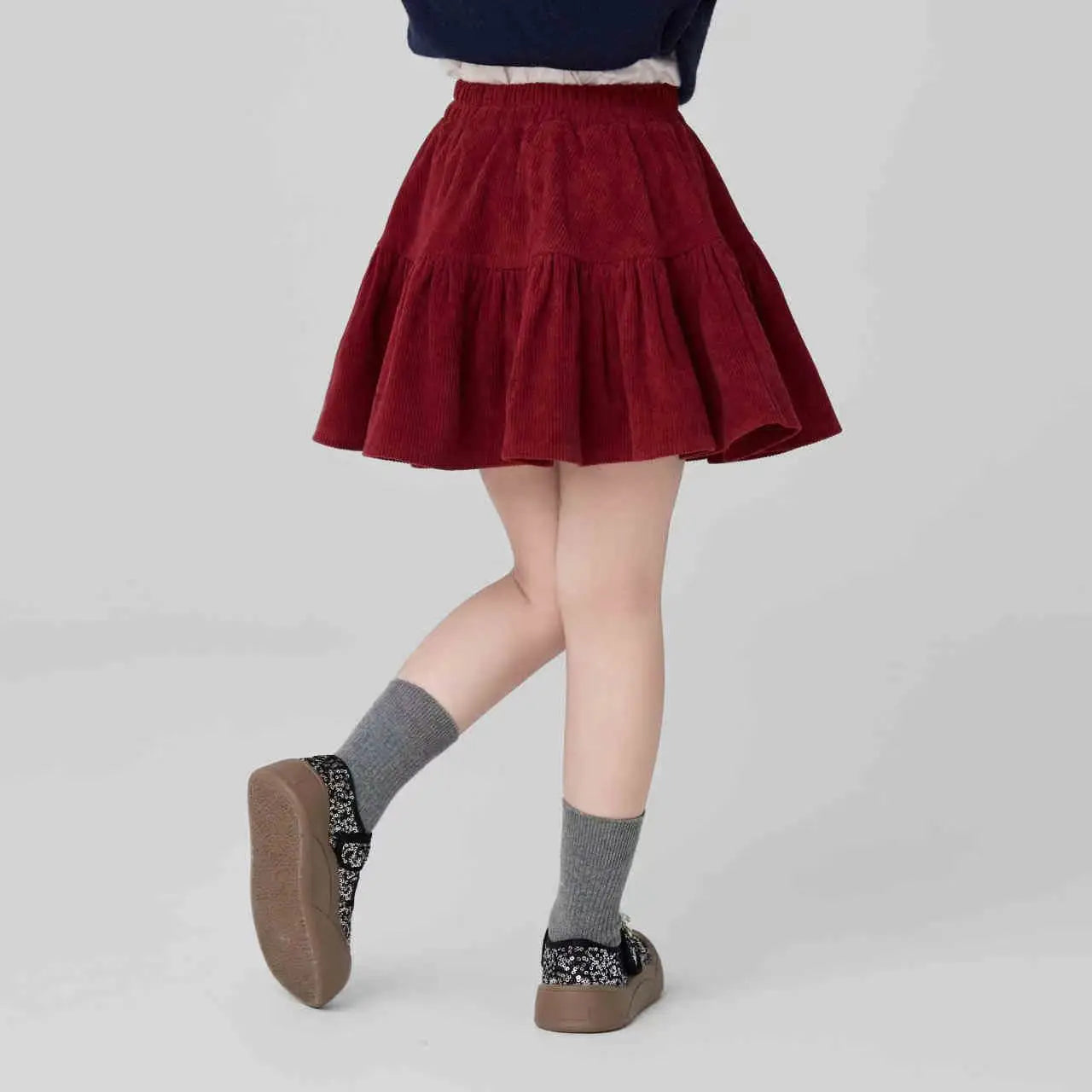 Girls' Autumn Red Corduroy Skirt Wool Blend Princess Design Christmas Party Heavyweight Winter Outfit