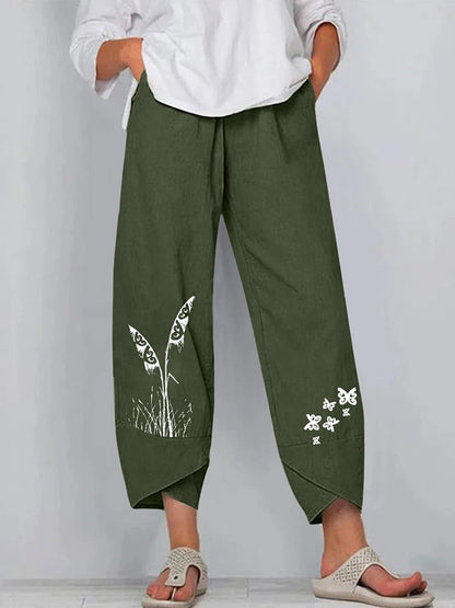 Vintage Cotton and Linen Loose Harem Pants Casual High Waist Wide Leg Trousers Women Harajuku Printed Baggy Pants Oversized