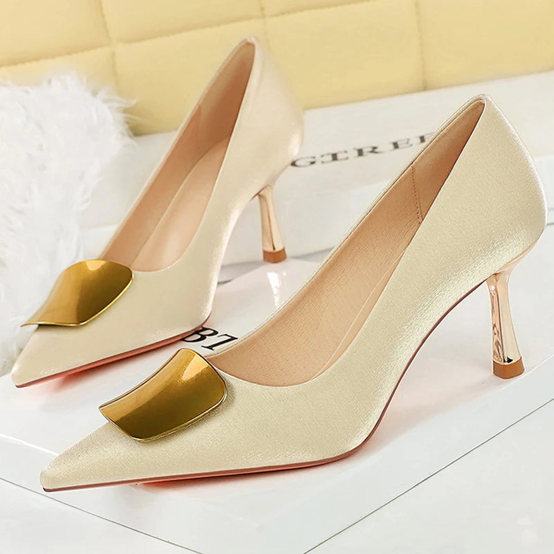 BIGTREE Shoes Metal Decoration Women Pumps Career Office Shoes Woman Heels Luxury Elegant Party Shoes Woman Stiletto 6.5 cm Heel