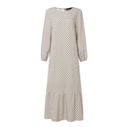 ZANZEA Casual Polka Dots Printed Women Muslim Abaya Dress O Neck Long Sleeve Sundress Dubai Robe Kaftan Bohemian Maxi Dresses