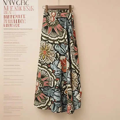 Summer Beach Floral Skirt for Women Cotton High Waist Wrap Maxi Skirt Long with Side Slit & Tie Detail Boho Style Design