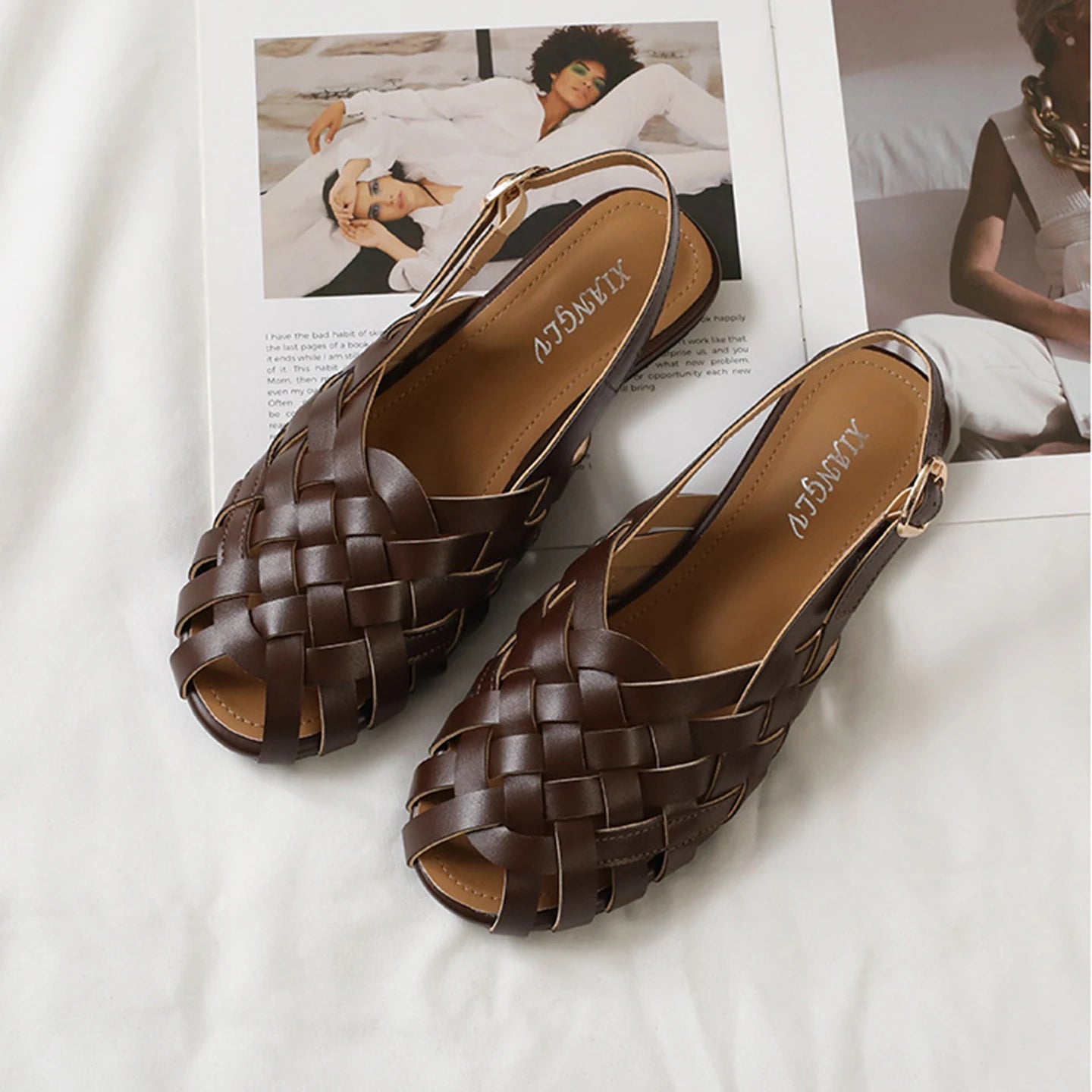 Advanced Womens Flat Sandals Summer Beach Holiday Footwear Fashion Woven Slingback Roman Shoes Designer Elegant Party Big size