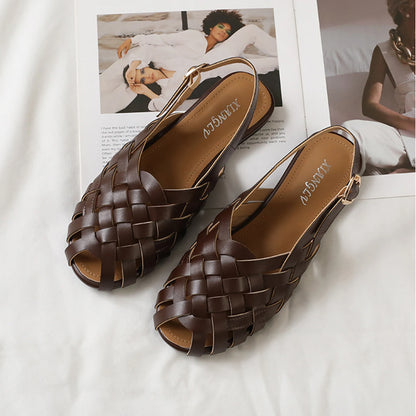Advanced Womens Flat Sandals Summer Beach Holiday Footwear Fashion Woven Slingback Roman Shoes Designer Elegant Party Big size