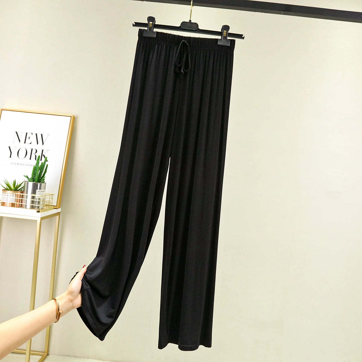 Summer Women's Modal Trousers Causal Loose straight long pants High waist Thin soft elastic Homewear pants full length Slacks