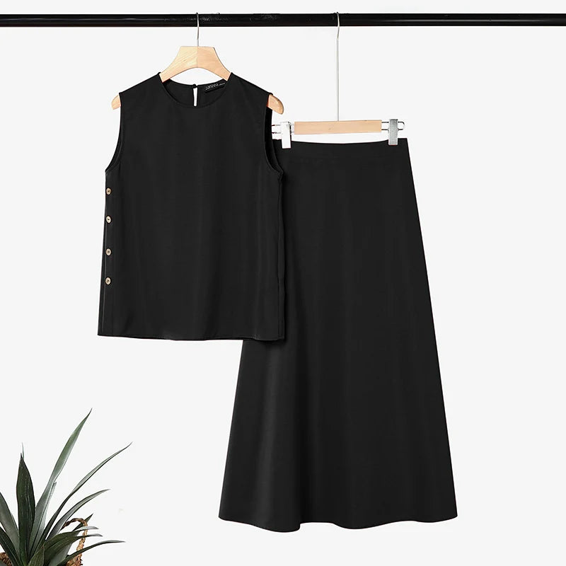 Stylish O Neck Sleeveless Tanks Tops Dress Sets ZANZEA Summer Women 2 Pieces Outfits Tracksuit Casual  Solid Color Skirt Suit