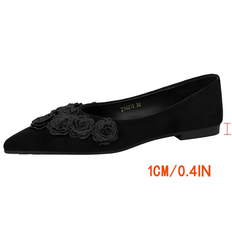 BIGTREE Shoes Retro Style Design With Flower Pointed Toe Women's Shoes Comfortable Suede Wedge Heel Shoes Fashion Ladies Shoes