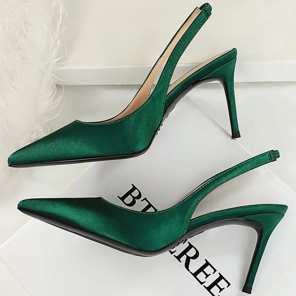 BIGTREE Shoes Satin Stiletto Women Sandals Summer Shoes Pointed High Heels Fashion Women Pumps High-heeled Sandals Ladies Shoes
