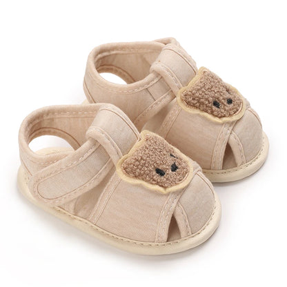 0-1Year Baby Shoes Infant Pre-Walker Shoes Cute Teddy Bear Pattern Summer Sandals Soft Sole Adjustable Strap Daily Footwear