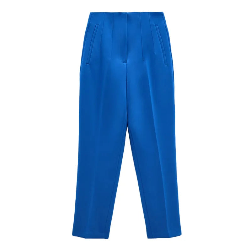 Hot Sale Women Summer Thin Casual Cropped Pants Stretchy Temperament Pleated Slimming Capris Ankle Length High Waisted Trousers