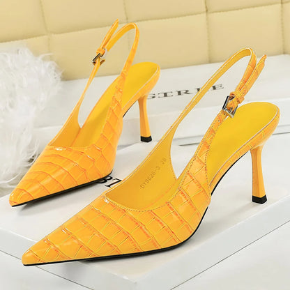 BIGTREE Shoes Yellow Women Pumps Fashion High Heels Sexy Party Shoes Buckle High-heeled Sandals Women Summer Stiletto Heels 8 cm
