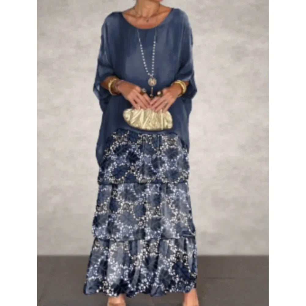 CPSYMYM Fashion New Chiffon Printing Mesh Bat Sleeve O Neck Long Women's Dresses Summer Casual Loose Elegant Female Holiday Beac