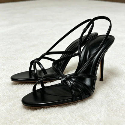 Fashion Gold Metalized Pattern Cross Tied Heeled Sandals Women Sexy Open-toe Slingback Heels Elegant Round-toe Designer Shoes