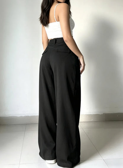 Office Chic High Waist Wide Leg Suit Pants, Loose Fit Casual Trousers for Commute