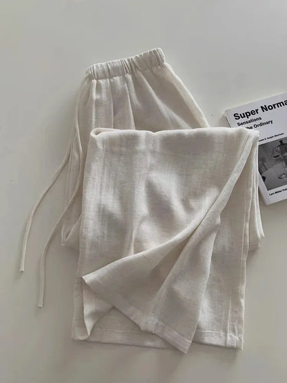 Pop Slimming Effect Korean Style Cotton Linen Casual Pants Women Summer Lazy Versatile Elastic Waist Thin Hanging Straight Leg L