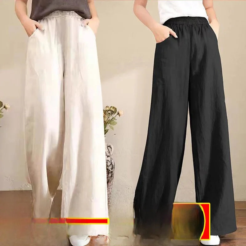 High Waist Wide Leg Pants Women's Casual Loose Cotton Linen Spring Summer Long Trousers Large Size Comfortable Drapey Style