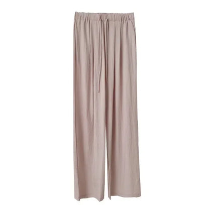 Pop Slimming Effect Korean Style Cotton Linen Casual Pants Women Summer Lazy Versatile Elastic Waist Thin Hanging Straight Leg L