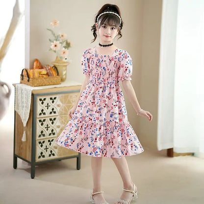 Floral Print Dress for Children Summer Girl Princess 4 Years Clothes Kids Girls 8 10 Girl's 12 Child Dresses From 14 Old Kids' 7