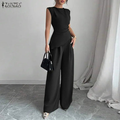 ZANZEA Fashion Summer 2 Pieces Sets Sleeveless Tanks Tops Pant Sets Women Elegant Solid OL Work Outfit Tracksuit Streetwear 2026
