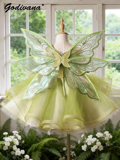 Sweet Baby Girls Butterfly Wing Princess Lolit Dress New Summer 2026 Kids Luxury Pastorale Floral Tulle Sleeveless Ball Gown