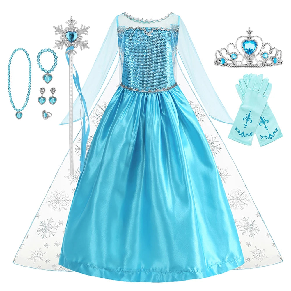 2026 Vestidos Snow Queen Princess Dress Girls Costume Halloween Kids Role-play Carnival Children Birthday Party Dress